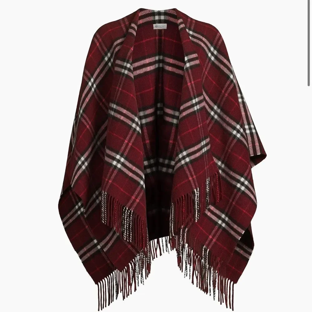 Burberry red Charlotte Check Wool-Cashmere Cape - Picture 5 of 12